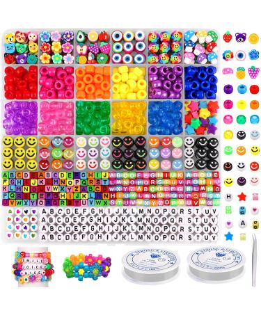 JOICEE Bracelet Making Kit Pony Beads fruite Flower Polymer Clay Beads Smile Face Beads Letter Beads for Jewelry Making  DIY Arts Earring and Crafts Gifts for Girls Age 6 7 8 9 10-12
