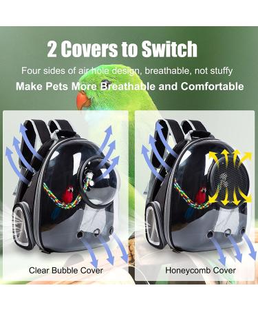 Portable Bird Carrier Travel Cage - Lightweight Breathable Bag with Feeder Cups and Toys for Parrots, Guinea Pigs, Rats - Black - Buy Online on SooperMarket.com