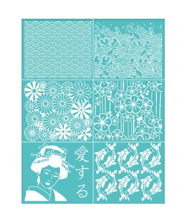 OLYCRAFT Japanese Traditional Style Self-Adhesive Silk Screen Printing Stencil Oriental Theme Mesh Transfers Silk Screen Reusable Stencil for Painting on Wood T-Shirt Fabric Bags - 11x8.5 Inch Mixed
