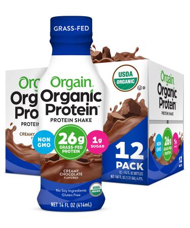 Orgain Organic 26g Grass Fed Whey Protein Shake, Creamy Chocolate - Meal Replacement, Ready to Drink, Low Net Carbs, No Sugar Added, Gluten Free, Non-GMO, 14 Fl Oz (Pack of 12) (Packaging May Vary)