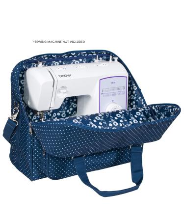 Deluxe Universal Sewing Machine Case Blue - Portable Cover Tote Bag for Brother Singer Bernina & Most Machines - Carrying Travel Storage Carrier Supply Organizer for Accessories Blue Polka Dot