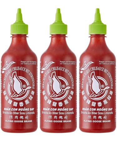 Flying Goose Chilli Sauce Extra Lemongrass 455ml Trio Bundle - Authentic Thai Flavour - Spicy Condiment for Cooking and Dipping
