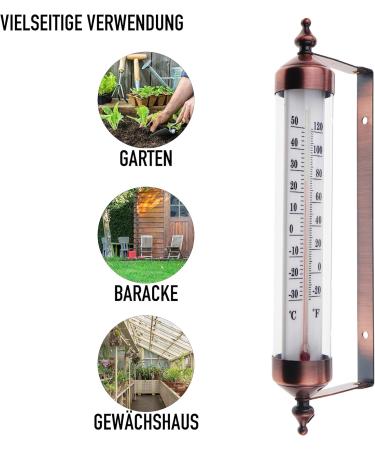 Stylish Bronze Outdoor Thermometer - Perfect for Garden Wall Greenhouse & Garage | Easy to Hang - Buy Online on SooperMarket.com
