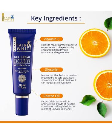 Fair and White Exclusive Brightening Gel Cream 30ml - Fade Dark Spots with Vitamin C - Deeply Moisturizing Formula with Glycerin & Castor Oil - Buy Online on SooperMarket.com