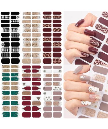 NAILDOKI Nail Stickers 6 Sheets x 22 Pieces Full Wraps Nail Polish Strips Self-Adhesive Gel Nail Art Decals for Women Girls B1-30