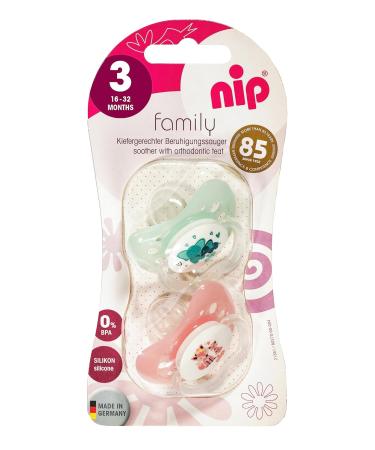 Buy Nip Pacifier Family Latex Orthodontic - Reduces Pressure on Teeth & Jaw Made in Germany (3-Pack 16-32 Months) - Pink Mint - Buy Online on SooperMarket.com