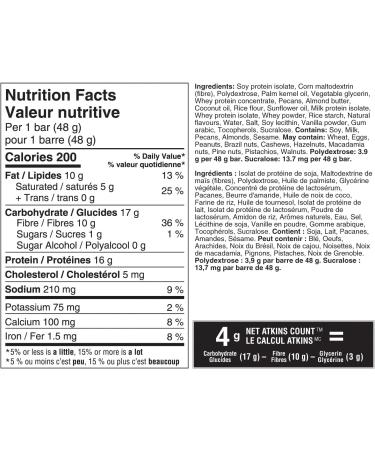 Atkins Protein Bars - Vanilla Pecan Crisp Low Sugar Keto Friendly High Protein High Fibre 1g Sugar 4g Carbs 5ct - Buy Online on SooperMarket.com