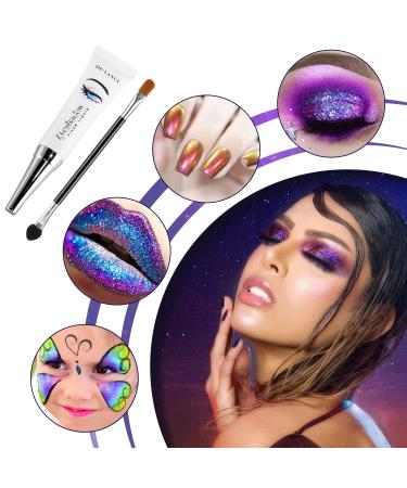 Multichrome Loose Glitter Eyeshadow Set with Brushes and Fixer - Holographic Sparkle and Duochrome Effects - Buy Online on SooperMarket.com