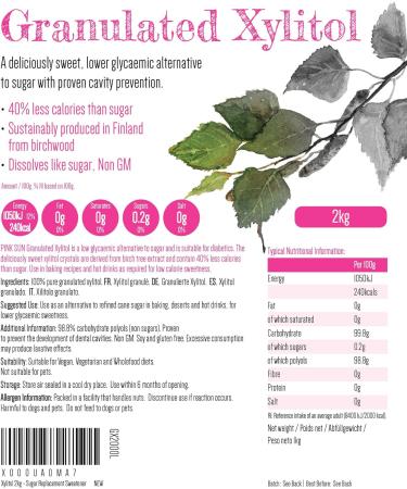 PINK SUN Xylitol Sweetener 2kg - Finnish Birch Sugar Replacement for Diabetics, Vegan, Vegetarian - Gluten Free, Low Carb, Non GMO - Made in Finland (Pack of 1) - Buy Online on SooperMarket.com