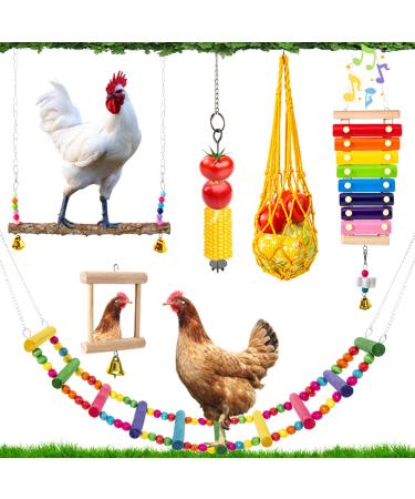 Hipykat 6 Packs Chicken Toys Set - with Chicken Xylophone Toy, Chicken Mirror, Chicken Ladder Bridge, Coop Swing, Vegetable Hanging Chicken Feeder, Chewing Foraging Toys, Accessories for Hens