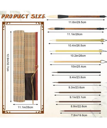 10-Piece Chinese Calligraphy Brushes Set with Bamboo Holder - SUNJOYCO Painting Writing Brush for Kanji Japanese Sumi Drawing, Watercolor Art Brushes for Beginners - Buy Online on SooperMarket.com