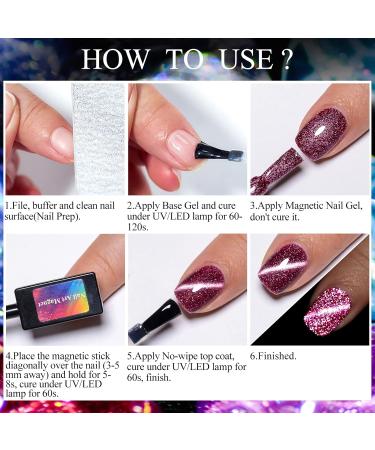 MEET ACROSS Reflective Glitter Cat Eye Gel Nail Polish Set - Magnetic UV Gel for Nail Art Salon & DIY - Buy Online on SooperMarket.com