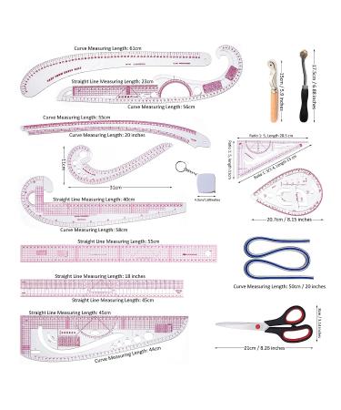 HLZC 15-Piece French Curve Ruler Set for Pattern Making - Clear Sewing Rulers for Beginners and Designers - Buy Online on SooperMarket.com