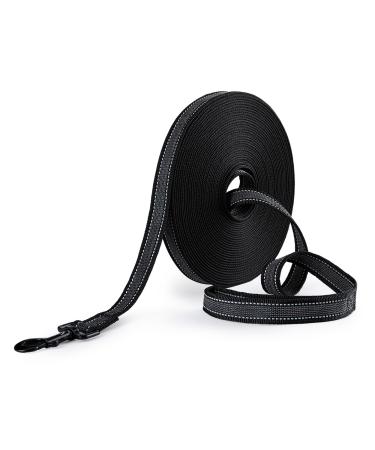 Toozey drag line for dogs 15m rubberized dog leash for small to large dogs with hand loop and storage bag - black (width 2.5cm)
