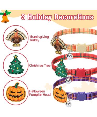 TAILGOO Breakaway Cat Collars with Bell - 3 Pack for Kittens, Puppies, and Tiny Pets - Thanksgiving, Christmas, Pumpkin Design - Buy Online on SooperMarket.com