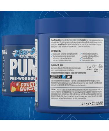 Pump Zero Pre-Workout - Caffeine-Free Energy & Performance (Fruit Burst, 375g) - 25 Servings - Buy Online on SooperMarket.com