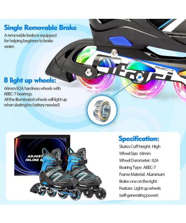 Adjustable Inline Skates with Light Up Wheels for Kids and Adults | Perfect for Indoor and Outdoor Skating | Blue | Big Kids/Youth/Adults - Buy Online on SooperMarket.com