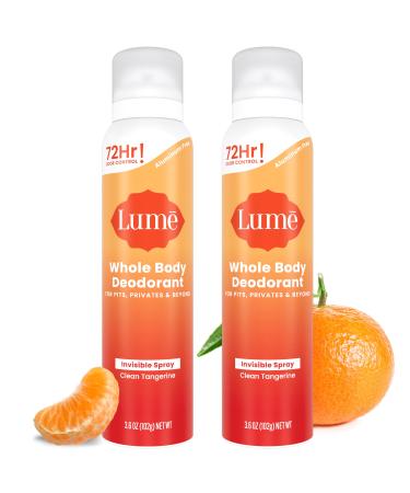 Lume Invisible Spray Deodorant For Women - Whole Body Deodorant Spray - 72 Hr Odor Control - Ozone Friendly Natural Propellant - Aluminum & Baking Soda Free Skin Loving - 2 pack (Clean Tangerine)