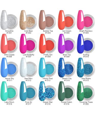 Aikker 27 Pcs Nail Dip Powder Kit: 20 Summer Colors Glitter All-in-one Dipping Powder System - Quick Dry Formula with Essential Liquids & Tools | Perfect Graduation Gift (AK39) - Buy Online on SooperMarket.com