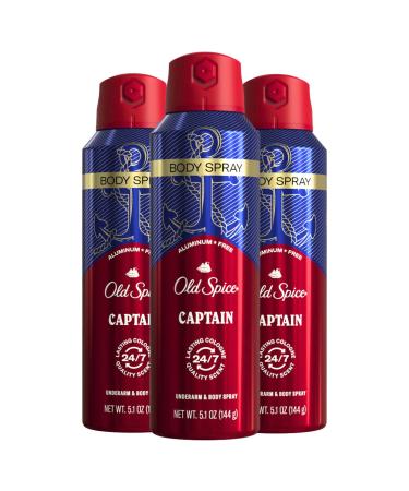 Old Spice Men's Body Spray Aluminum Free Captain 5.1oz (Pack of 3) Captain 5.1 Ounce (Pack of 3)