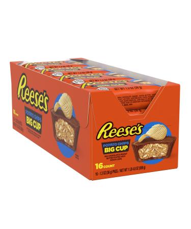 REESE'S Big Cup Milk Chocolate Peanut Butter with Potato Chips Cups Candy, Gluten Free and Bulk, 1.3 oz Packs (16 Count) Chocolate 1.3 Ounce (Pack of 16)