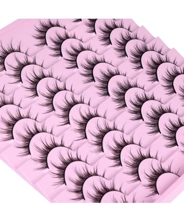 JIMIRE False Eyelashes Natural Cluster Look Strip Wispy Spiky Lashes 3D Fluffy Crossed Thin False Manga Lashes Soft Reusable Fake Lashes 2 Styles Mixed Multipack 20 Pairs 2 Styles Spiky Lashes