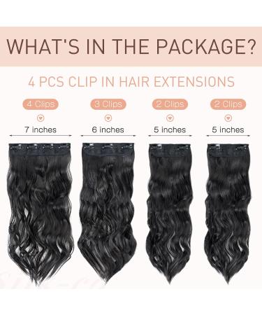 Curly Clip in Hair Extensions 22 Inches - 4PCS/11Clips - Synthetic Fiber - Full Head Wavy Hair Pieces - Curly #Black Brown - Women's Hair Extensions - Buy Online on SooperMarket.com