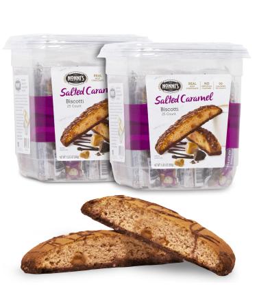 Nonni's Salted Caramel Biscotti Italian Cookies - 2 Tubs - Italian Biscotti Cookies - Biscotti Individually Wrapped - Biscotti w/ Rich Milk Chocolate & Sea Salt - Kosher - 21 oz Salted Caramel 25 Count (Pack of 2)