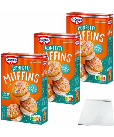 Dr. Oetker baking mix for colorful confetti muffins with baking cups and icing 3-pack (3x325g pack) + usy block