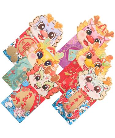 RUNROTOO 24pcs Red Packet New Year Money Bags Chinese New Year Greeting Card CNY Envelopes Dragon Year Hongbao Mascot Envelope Red Gifts Red Envelopes Thick Coated Paper Dragon Pattern Coin