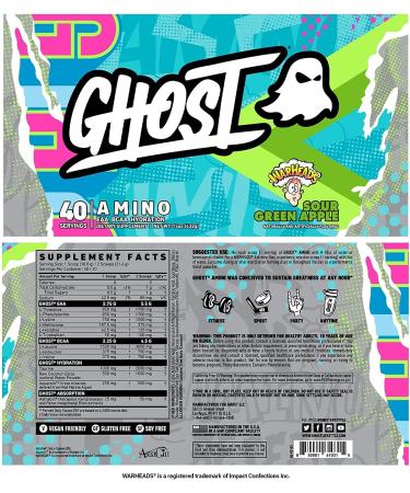 GHOST Amino - Warheads Sour Green Apple 20 Servings - Essential Amino Acid Supplement for Hydration & Recovery - Vegan & Gluten-Free - Buy Online on SooperMarket.com