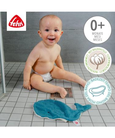 Fehn Baby Whale Bath Towel & Washing Glove Set - Organic Cotton Hooded Towel for Babies & Toddlers 0+ Months - Cute Whale Design Poncho - Buy Online on SooperMarket.com