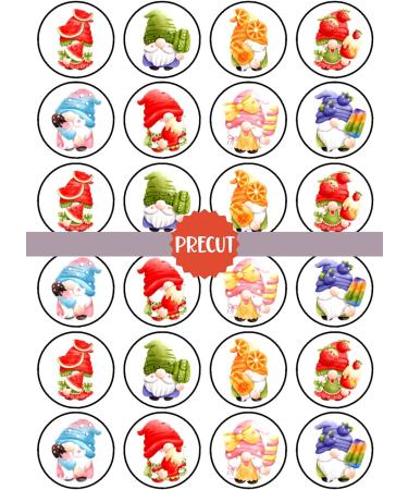 PRECUT Summer Gnomes Edible Cupcake Toppers - Ice Cream Gnomes Theme Premium Thickness SWEETENED VANILLA - wafer card disc cake decorations (Pack of 12) - Buy Online on SooperMarket.com