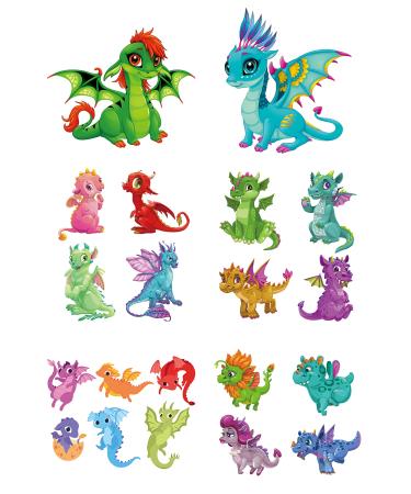 Dopetattoo 20 Designs Temporary Tattoo Dinosaur for Kids Baby Dinosaurs Cartoon Dragon Fake Tattoos Baby Dragon Tattoos