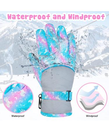 Ausletie Kids Waterproof Winter Snow Gloves - Blue Unicorn | Warm Snowboard Gloves for Girls | Outdoor Ski Gloves for Children - Buy Online on SooperMarket.com