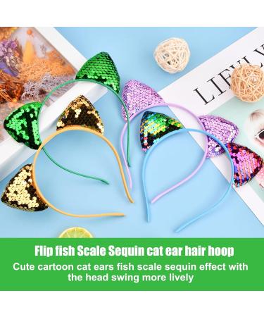 Bezavea 10 Pieces Cat Ear Hair Hoops Hair Hoop Shiny Reversible Sequin Cat Ears Headbands Glitter Cat Ears Headband Cat Ears Headbands Sequins for Women Girls Daily Life and Party Supplies - Buy Online on SooperMarket.com