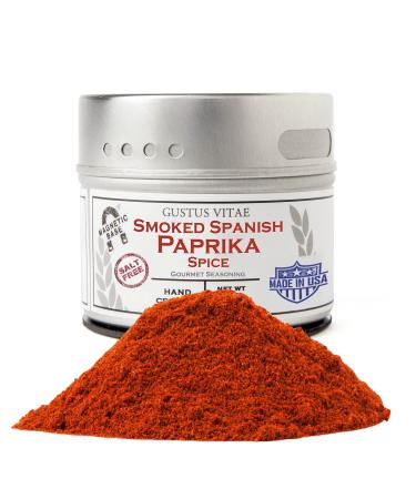 Smoked Spanish Paprika - Non GMO - Packed In Magnetic Tins - Sustainable - Grown in USA - All Natural - Not Irradiated - Crafted By Gustus Vitae - 1.6 Oz Net Weight - 4 Oz Tin