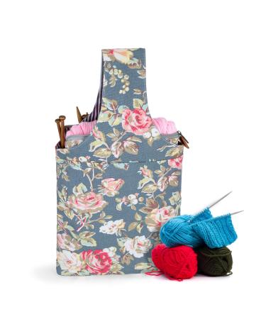 Teamoy Knitting Bag, Canvas Yarn Tote Project Bag for Knitting Needles, Yarn and Crochet Supplies, Perfect Size for Knitting on The Go, Peony