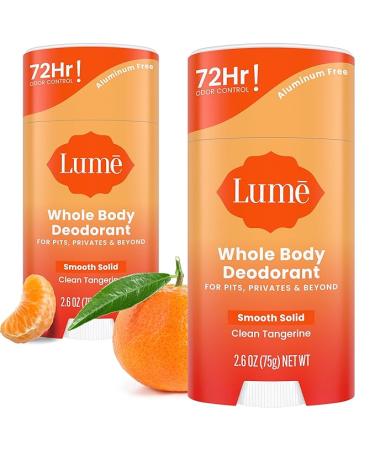 Lume Solid Deodorant Stick - Whole Body Deodorant - Aluminum-Free Baking Soda-Free Hypoallergenic Safe For Sensitive Skin - 2.6 Ounce Solid Stick Two-Pack (Clean Tangerine)