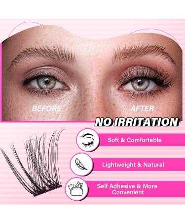 PRO Self Adhesive Eyelashes Kit - 120pcs Lash Clusters & Essentials | Easy Home Application | Lash Fixative Remover & Applicator Included - Begonia D-10-18mix - Buy Online on SooperMarket.com