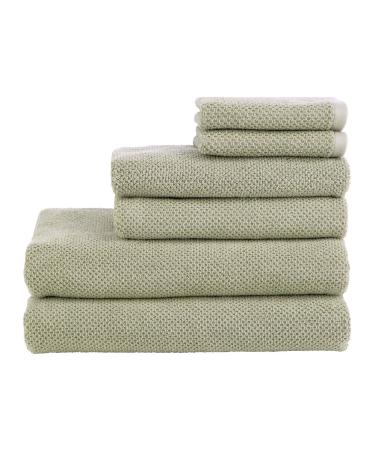 Nate Home by Nate Berkus 100% Cotton Textured Rice Weave 6-Piece Towel Set | 2 Bath Towels, Hand Towels, and Washcloths, Soft and Absorbent for Bathroom from mDesign - Set of 6, Lichen (Sage) Sage Bath Set 6pc