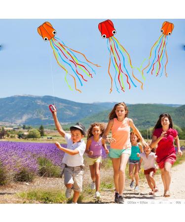 YSBER 2 Pack Large Octopus Kites - 3.8ftx2.3ft 3D Mollusc Octopus Kite with 157 Inch Colorful Tail - Easy Flyer Kite for Children and Adults - Outdoor Beach Park Kite in Red+Orange - Buy Online on SooperMarket.com