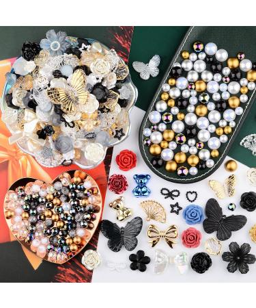 Kikonoke 350pcs 3D Resin ABS Rose Flower Bows Butterfly Charms with Pearl Beads - Black | Craft DIY Supplies - Buy Online on SooperMarket.com