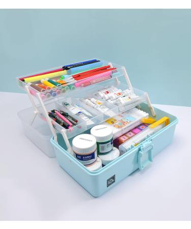 3-Layer Plastic Portable Storage Box - Blue | Multipurpose Organizer for Art, Craft, Cosmetic | Handled Storage Case for Home, School, Office | First Aid Kit Container - Buy Online on SooperMarket.com