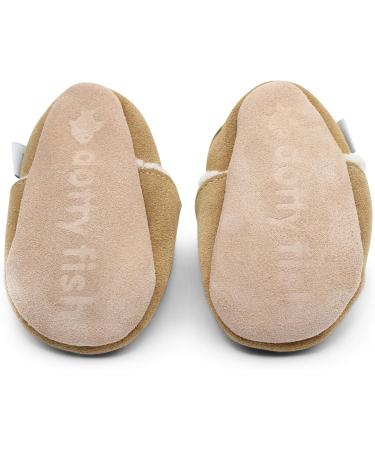 Dotty Fish Suede Baby Slippers | Warm Fleece Lined Infant Toddler Shoes | Non-Slip Soft Sole for Boys Girls | Tan, 0-6 Months to 5-6 Years - Buy Online on SooperMarket.com