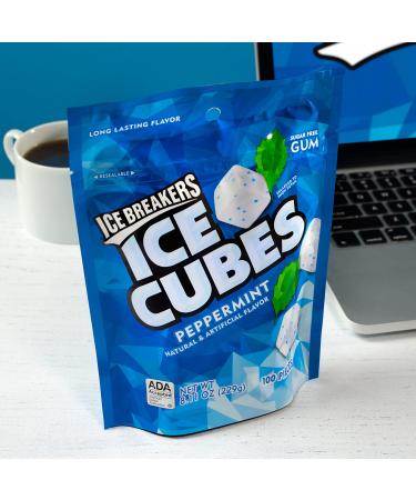 ICE BREAKERS ICE CUBES Peppermint Sugar Free Chewing Gum, Made With Xylitol, 8.11 oz Pouch (100 Pieces) 100 Count (Pack of 1) Peppermint