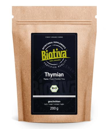 Biotiva Thyme Herb Organic 200g - Real Thyme Cut - Thymus vulgaris - Without Separating Agents - Bottled and Controlled in Germany (DE- KO-005)