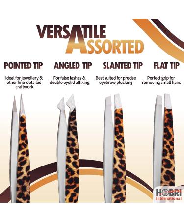 Professional Stainless Steel Eyebrow Tweezers Set - 4 Pieces with Travel Case | Leopard Style - Beauty and Personal Care Tool - Buy Online on SooperMarket.com