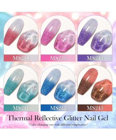 MSRUIOO Reflective Glitter Color Changing Gel Nail Polish Temperature Color Change Glitter Gel Polish Reflective Gel Nail Polish Diamond Glitter Pink Purple Blue Color Changing Nail Polish 2 Colors Changing Gel Nail Polish - Buy Online on SooperMarket.com