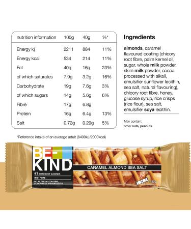 Buy Be-Kind Caramel Almond & Sea Salt Nut Bars - Pack of 12 (12 x 40g) | Healthy Snack | International Shipping Available - Buy Online on SooperMarket.com